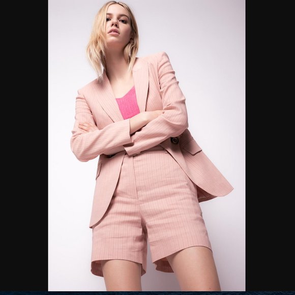 NEW Pinko Linen Double Breasted Pink Pinstripe Blazer Size 2 - Picture 4 of 12